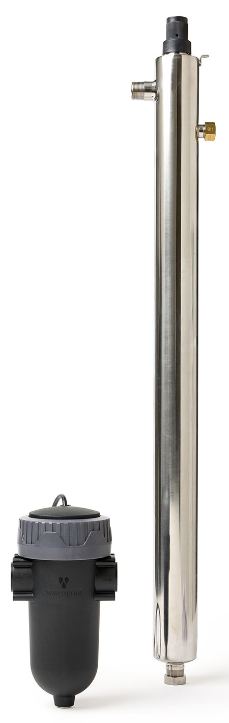 IMAGE 3: Comparison of a modern point-of-entry water treatment system using UVC LEDs (left) versus a traditional mercury lamp system (right) (Image courtesy of Watersprint)