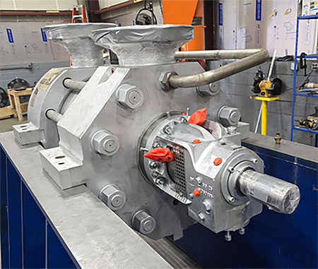 IMAGE 2: Non drive-end (NDE) view of the ring sectional boiler feed water pump (or multistage ring-section pump)