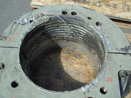 A damaged bearing after removal from the shaft.