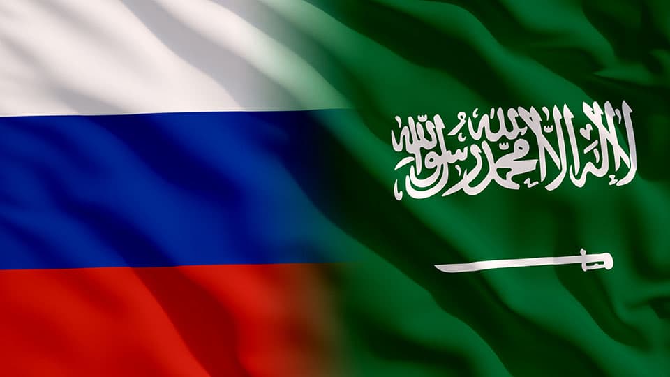 Russian flag and Saudi flag