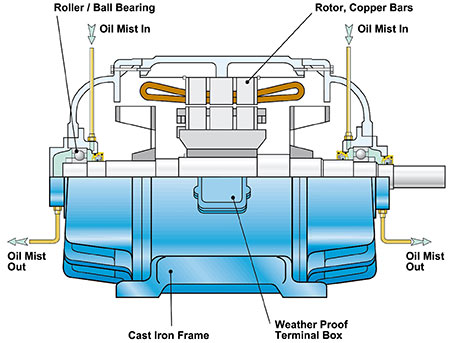 oil mist lubricated electric motor