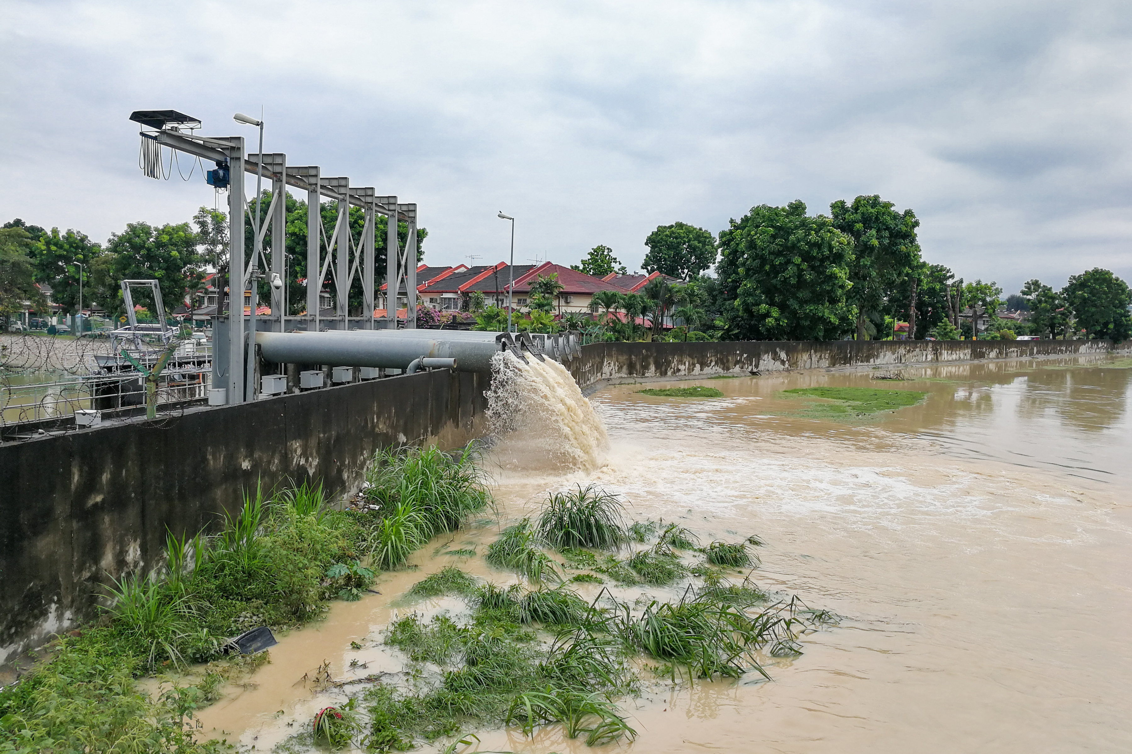 rainwater pumped to river