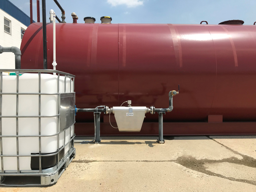 IMAGE 1: The plastics-to-fuels process depends on a coriolis meter to meet the system’s required maximum flow rate of 200 gallons per minute. The meter maintains accuracy in changing temperatures and fuel densities even in Michigan’s harsh weather climate. (Images courtesy of AW-Lake)