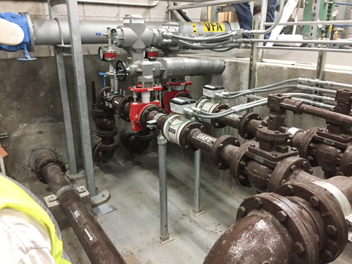 Dissolved air flotation feed control pinch valves equipped with electric motor actuators at a plant in Meridian, Florida. 