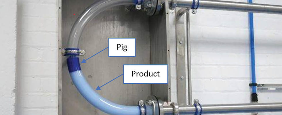 Simplified model of a pig traveling through piping (Image courtesy of Hygienic Pigging Systems)