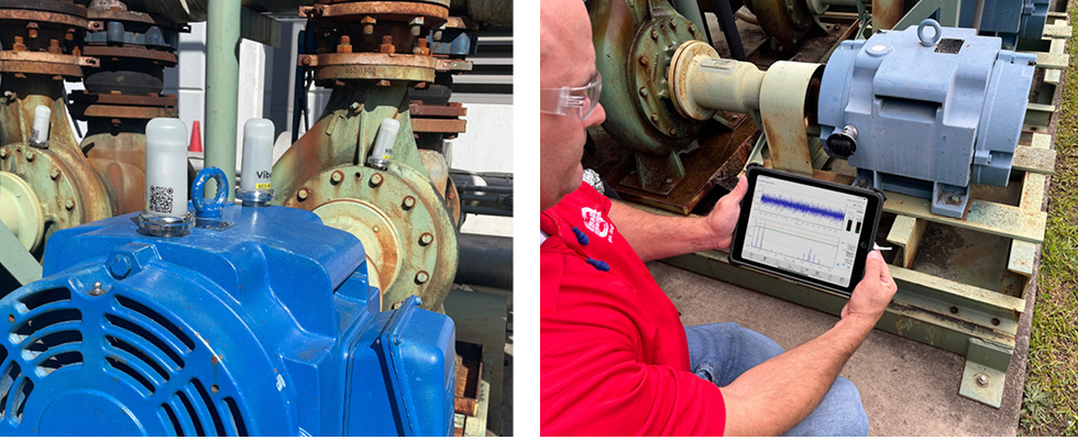 Wireless communication to the data collector makes for safe data collection around rotating components and dangerous machinery.