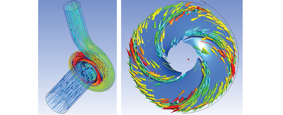 Chopper pump streamlines and flow vectors generated via CFD 