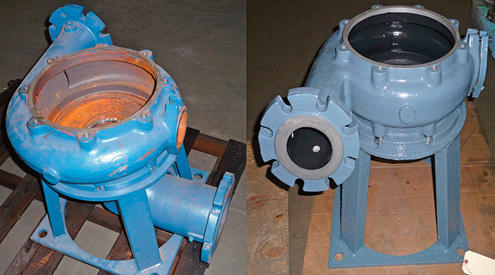 The pumps before (left) and after (right) the repairs