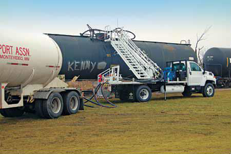 This transloading application features compressors transferring LPG from railcar