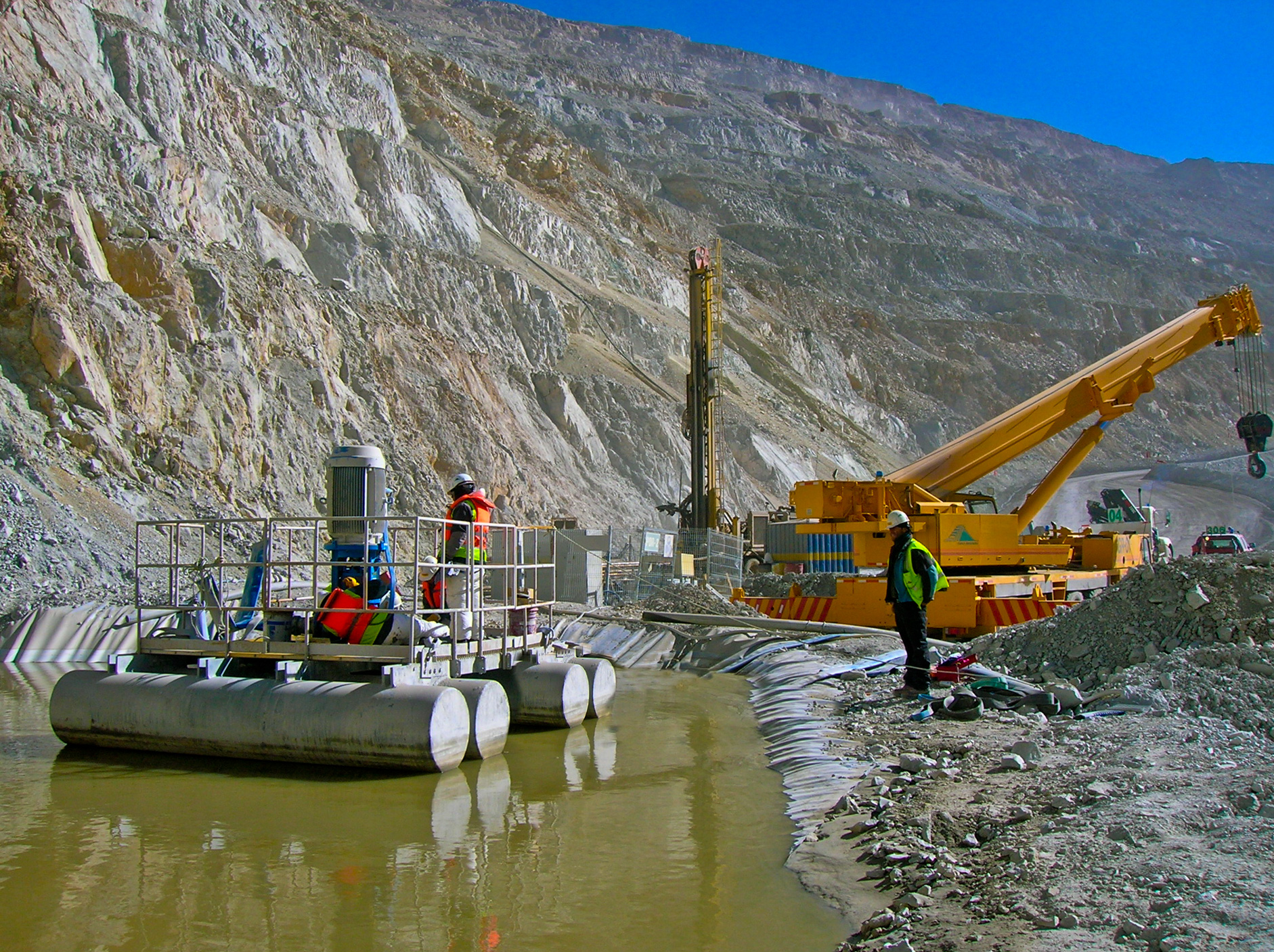 A dewatering pumping system at work in an open pit mine in northern Chile