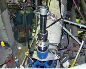 Boring machine repairing threads on steam bypass valve