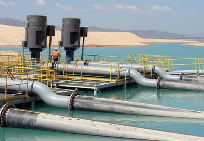 The 900 hp vertical turbine pumps are situated on the Minera Penasquito mine's b