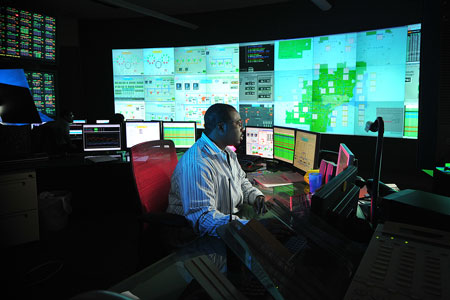 The DWSD System Control Center (SCC) features a 43 ft x 8 ft video display wall 