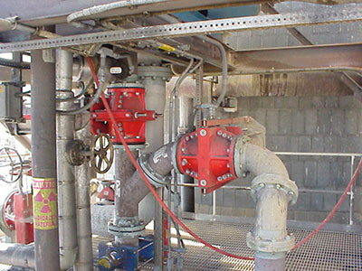 A pneumatically actuated, 10-inch, dual pinch design on a power plant FGD scrubber system