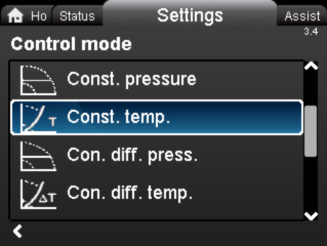 Figure 1. The pump display shows the control-mode settings page. All settings are managed on the pump display as well as the manufacturer’s handheld device or app.