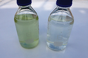 Samples of raw seawater and DAF effluent compared side by side