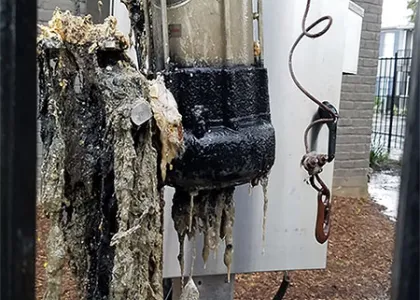 Blocked impeller from rags and debris that needs a pump clean