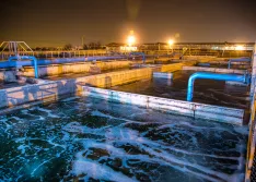 Wastewater treatment plant at night