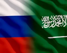 Russian flag and Saudi flag