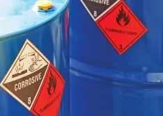 Drums containing corrosive, flammable liquid (Images courtesy of Finish Thompson)