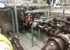 Dissolved air flotation feed control pinch valves equipped with electric motor actuators at a plant in Meridian, Florida. 