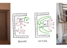 Outer unit before (left) and after (right), to improve hot air exit to outside