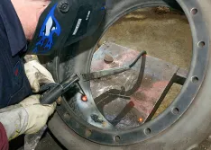 Welding repair of an impeller housing.