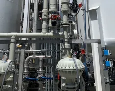 IMAGE 2: Glass-filled polyamide pneumatic actuators automating Type-21 ball valves in a lithium nickel slurry application.