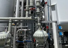 IMAGE 2: Glass-filled polyamide pneumatic actuators automating Type-21 ball valves in a lithium nickel slurry application.