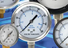 Assorted pressure gauges used in water, wastewater, HVAC and other industries