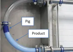 Simplified model of a pig traveling through piping (Image courtesy of Hygienic Pigging Systems)