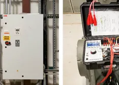 Variable frequency drive (left) and motor test set inside motor room behind pressure doors (right)