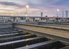 Filtration tank at water treatment plant 